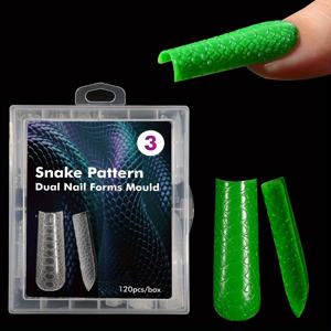 TEMU 120개 뱀 무늬 듀얼 네일 폼 몰드 - 투명 3D 콘 스퀘어 셰이프 엠보싱 효과 네일 팁 광택 마감 - 긴 동물 프린트 아크릴 네일 익스텐션 툴 빠른 네일 아트 구성을 위한
