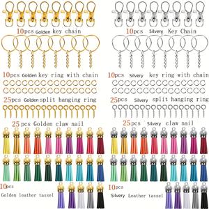 TEMU 160개 꾸러미 키링, 점프링, 펜던트, 가죽 술 포함 장신구 및 장식 예술 프로젝트를 위한 크래프팅 세트.|키링