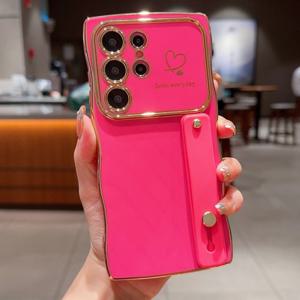 TEMU 전기 도금 더블 하트 웨이브 대형 창문 + 바 브래킷 휴대폰 케이스 삼성폰 S22 S23 S24 + 울트라 A14 A15 A24 A25 A34 A35 A54 A55에 적합