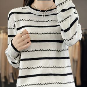 TEMU 크루넥 니트 스웨터, 우아한 롱슬리브 소프트 풀오버 스웨터, 가을 & 겨울 여성 의류