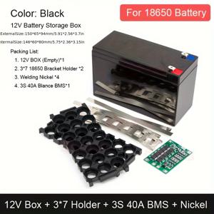 TEMU 3S 40A BMS가 장착된 12V 리튬 배터리 케이스 키트 - 3x7 18650 배터리 보관을 위한 ABS 플라스틱 상자, 분무기 배터리 조립, 21x 18650 셀용 내구성 있는 스냅 홀더, 납 산화물 교체