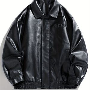 TEMU 2025년 미국 스타일 하이 스트리트 캐주얼 다재다능 야구 재킷 남성용, 봄과 가을을 위한 트렌디한 아우터웨어, 남성용 루즈핏 파이롯 인조 가죽 재킷.