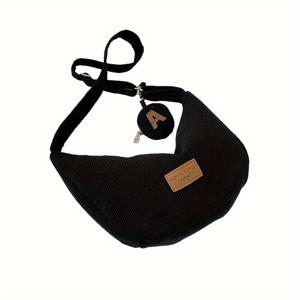 TEMU 여성용 시크한 코듀로이 크로스바디 백 - 가벼운 캐주얼 만두 스타일, 고정 스트랩 & 지퍼 클로저 - 하이킹, 사이클링 & 학교에 완벽, 2024년 신상 패션, 등산, 캠퍼스 스타일, 한국 및 일본 스타일|가방|크로스백|슬링백