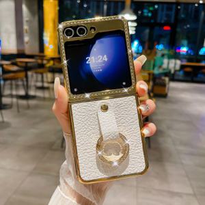 TEMU 삼성 갤럭시 Z플립3, Z플립4, Z플립5, Z플립6용 럭셔리 디자인 패션 라인스톤 폰 케이스, 링 스탠드 폰 커버