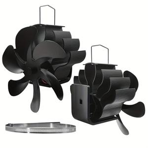 TEMU 1개 벽걸이 6날개 블랙 팬 난로 열 전원 스토브 굴뚝 에어 서큘레이션용, 알루미늄 합금 금속 재질 나무 연소 스토브 상단 팬 뜨거운 공기 불어내기, 전기 없이 난방 가속 - 조절 가능한 철 링 포함|벽걸이선풍기