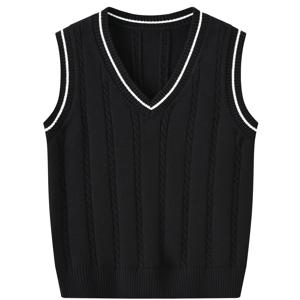 TEMU JOMAKE 소년용 니트 베스트 - 스타일리시한 V넥 풀오버 스웨터, 리브드 커프, 캐주얼한 프레피 스타일, 중간 스트레치, 단색 블랙, 가을/겨울에 완벽한 스웨터 베스트, 가을 겨울 의류, 노치드 슬리브 디자인, 리브드 텍스처