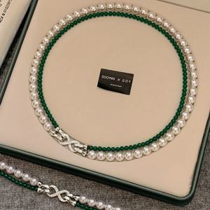 TEMU 여성용 우아한 더블 레이어 목걸이 - 녹색빛 자연석 비즈, 일상 및 정장용 레이어드 주얼리, 선물, 생일 선물 - 사계절 럭셔리 여성 목걸이, 다용도 액세서리, 빈티지 스타일, 세련된 디자인, 모조 진주 장식, 특별한 날을 위한 스타일리시 액세서리, 고품질 비즈, 패션 애호가를 위한 피스