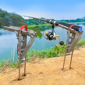 TEMU 해안 및 해변용 자동 이중 스프링 낚싯대 홀더 1팩, 스테인리스 스틸 낚싯대 홀더, 고감도 자동 스프링 낚싯대 홀더