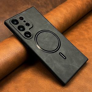 TEMU 삼성 갤럭시 S25 울트라 S24 S23 S22 S21 노트 20 울트라 호환 고급 레트로 PU 가죽 마그네틱 휴대폰 케이스, 무광 마그네틱 무선 충전 소프트 TPU 프레임 충격 방지 커버