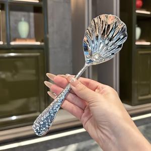 TEMU 우아한 스테인리스 스틸 망치질 쉘 스푼, 가정, 호텔 뷔페, 주방, 레스토랑, 캠핑, 피크닉에 사용할 수 있는 대형 휴대용 서빙 스푼, 창의적인 선물 아이디어