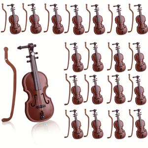 TEMU 10/20개 팩 미니어처 바이올린 세트, 소박한 빨간색, 플라스틱 공예 장식, 밴드 & 악기, 어쿠스틱 바이올린 모델, 요정 정원 크리스마스 트리 장식, 음악 테마 홈 데코