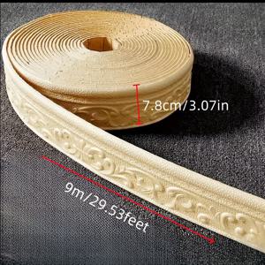 TEMU 9m 3D 자체 접착 두꺼운 허리라인 킥 플레이트 경계문 프레임 배경 벽 경계 모서리 밀봉 스트립, 50cm 폭, 흰색과 갈색 나무 조각 디자인, 가정 장식용