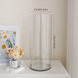 TEMU 북유럽 스타일 아크릴 꽃병, 투명 원통형 넓은 입구 5.9인치 지름, 깨지지 않는 허리케인 타일 대형 플라스틱 꽃병, 웨딩 센터피스 및 수경식 장식용