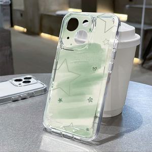TEMU 아이폰 15 프로/16 프로 호환, 엑스S 맥스, 13 프로 & 14, 11 프로 /XR용 여름형 Green Star 휴대폰 케이스 - 심플한 디자인 풀패키지 보호커버