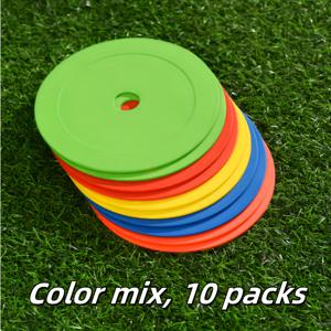 TEMU 내구성 있는 TPE 플랫 디스크 마커 - 멀티 컬러(빨강/파랑/노랑) 축구 훈련 장비, 필드 표시용 스테이크 포함, 골대 정렬 및 팀 연습용 - 야외 훈련을 위한 휴대 가능한 재사용 가능 스포츠 필드 마커