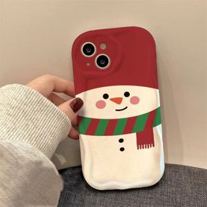 TEMU 귀여운 빨간 눈사람과 파도 무늬가 있는 소프트 케이스, iPhone16pro/15plus/14/13/12/11/XR/xs/7/8plus/12mini/13mini/SE2/SE3 휴대폰에 적합