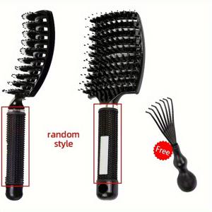 TEMU 1개 곡선형 통풍 브러시 스타일링 헤어 브러쉬 & 1개 청소 브러쉬, 싱글 브러쉬 안티스태틱 디탱글러, 젖은 또는 건조 사용 가능, ABS 플라스틱 핸들, 일반 머리용, 슬릭한 디자인의 헤어 케어 도구, 내구성 있는 플라스틱 핸들