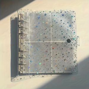 TEMU 1pc 스타리 스카이 패턴 투명 사진 앨범 - 금속 링이 있는 휴대용 플라스틱 보관함, 200장의 사진을 수용, 카드 및 추억에 이상적, 추억 책 정리기 | 장식 앨범 | 내구성 있는 플라스틱, 사진 앨범
