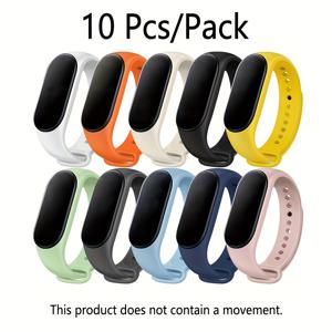 TEMU 샤오미 미 밴드 3/4/5/6/7용 10개 조절 가능한 TPU 스포츠 교체 밴드 - 단색, 안전한 후크 및 루프 클라스프, 다양한 생동감 있는 색상의 내구성 있는 스마트워치 스트랩