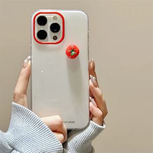 TEMU 대형 구멍 투명 IND 단색 심플 영어 폰 케이스, 입체 토마토 디자인, 아이폰 11 12 13 17 프로 맥스용