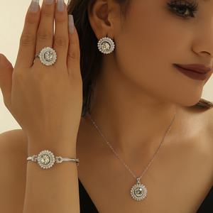 TEMU 4pcs 기하학적 라운드 여성용 보석 세트, 1 목걸이 + 1 쌍의 귀걸이 + 1 반지 + 1 팔찌, 가벼운 고급 레트로, 섹시하고 매력적인, 우아한 성격, 데이 추수 감사절 결혼식 기념품 생일 축하 기념품 선물
