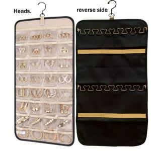 TEMU 대용량 양면 보석류 수납 가방, 360° 회전형 행잉 정리함, 시계·팔찌·목걸이·귀걸이 보관용