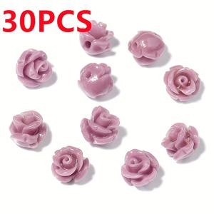 TEMU 30개 컬러풀 레진 장미 비즈 6mm - DIY 주얼리, 팔찌, 목걸이, 패션 액세서리용 생생한 산호 꽃 비즈, 비즈 공예 | 꽃무늬 비즈 디자인 | 광택 마감, 주얼리 만들기용 비즈