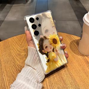 TEMU 삼성 시리즈 A54/A53/A52(A52S 유니버설/A34(5G)A14(5G)/A13 5G S21/S21U/S22/S22U/S23/S23+/S23U 및 S24 시리즈 A15/A35(5G)/A55(5G)/A25(5G) 최신 S25 시리즈 통합 카드 홀더 소프트 케이스, Love Flower Girl 독점