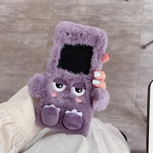 TEMU 가을과 겨울용 따뜻하고 귀여운 플러시 소형 몬스터 접이식 폰 케이스 삼성 갤럭시 Z 플립 6 5 4 3용