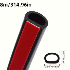 TEMU 314.96 인치 길이의 자가 접착식 D형 고무 밀봉 스트립 - 차량 및 트럭 도어용 - 방진, 방음, 방수, 차량 도어, 트렁크 및 후드에 적합합니다.