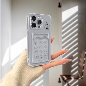 TEMU 투명 소프트 케이스, 아이폰 SE 2/6/7/8 Plus/XS Max/XR/11/12/13 미니/14/15 Pro Max용 충격 방지 폰 커버 - 스타일리시하고 내구성 강한 카드 슬롯 디자인, 두꺼운 컬러 & 트렌디한 커플 및 여성용