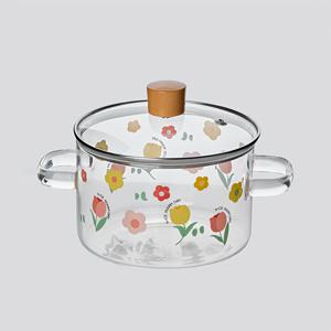 TEMU 매력적인 꽃무늬가 있는 투명 유리 냄비 1개 - 안전하고 내열성, 전자레인지 및 스토브탑 사용 가능, 소고기 스튜, 파스타, 수프, 우유, 과일 샐러드에 완벽함 - 세척 용이, 주방과 레스토랑에 이상적