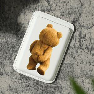 TEMU 2025년 신상 럭셔리 패션 고급스러운 갈색 곰 새끼 패턴 인조 PU 가죽 자석 카드 홀더 아이폰 16 15 14 프로 맥스용 PU 가죽 지갑 부착물, 1-2장의 카드 보관, 내장 보안 포켓 KA1 장착