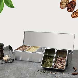 TEMU 2/3/4/5/6구획 스테인리스 스틸 조미료 디스펜서 - 두꺼운 재질, 세척 용이, 대용량, 내구성 및 스타일리시한 주방 정리함 (차, 커피, 허브, 소금, 설탕 보관), 크리스마스 & 할로윈 선물, 조미료 보관