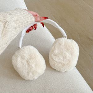 TEMU 애플 프로 맥스에 적합한 4색 솔리드 컬러 플러시 헤드 마운트 대형 이어폰 커버, 완전 패키지 방탄 무선 이어폰 보호 케이스, 창의적이고 심플한 니치 제품