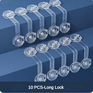 TEMU 10개입 투명 안전 잠금장치 - 드릴 없이 설치, 조절 가능한 멀티 시스템 (캐비닛, 냉장고, 서랍)용 투명 레진 잠금 메커니즘, 길이 145mm, 아기 안전용, 가정용, 손상 없음