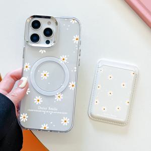 TEMU 2025년 패션 신스타일 자석 야생화 패턴 폰 케이스 & 자석 카드 홀더 세트 - 고급 강력한 자석 부착, 아이폰 16/15/14/13/12/11 프로 맥스 7 8 플러스 KX1 호환용 2-in-1 보호 콤보, 내장 보안 포켓이 있는 1~2개의 신용카드 및 은행카드, 신분증 수납 가능