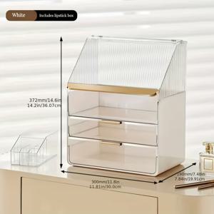 TEMU 1pc 대용량 메이크업 정리함 - 향수, , 메이크업 브러시를 위한 우아한 흰색/검은색 화장품 보관함 - 욕실, 침실, 화장대용으로 조절 가능한 플라스틱 카운터탑 디스플레이 - 어머니의 날, 발렌타인데이, 크리스마스, 메이크업 정리함을 위한 이상적인 선물