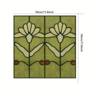 TEMU 빈티지 감성의 꽃무늬 벽 타일 스티커, 11.8x11.8 인치 - 쉽게 벗겨내고 붙이기, 방수, 내구성 있는 플라스틱, 욕실, 주방, 식당, 등에 이상적인 장식 - 녹색 잎과 갈색 액센트가 있는 장식 허리라인, 주방 벽 장식