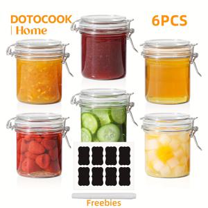 TEMU 스티커 및 펜이 포함된 밀폐 유리병 4/6개 세트, 뚜껑이 있는 8온스 소형 원형 식품 보관용기, 투명한 씰링 및 와이어 클립 고정, 주방 포장용으로 이상적, 잼, 향신료, 꿀, 메이슨 병에 적합, 내구성 있고 기능적인 가정용