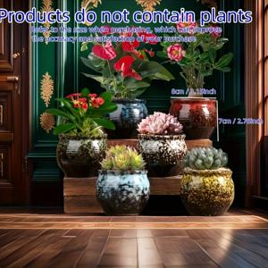 TEMU 6개 세트, 가마 경량 고급 세라믹 화분, 다육식물 및 소형 식물용, 통기성 배수구 포함, 발코니/창가/책상 미니 장식, 봄·여름용 식물 용기