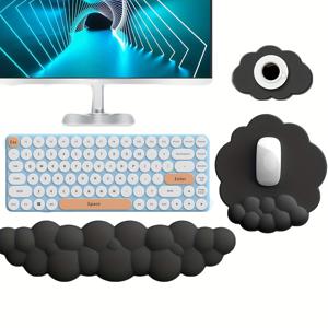 TEMU 키보드 및 마우스용 인체공학적 모양 손목 받침대 3개 세트 - 부드러운 메모리 폼 쿠션, 핑크 & 화이트, 사무실 및 게임용, 키보드 손목 받침대, 편안한 디자인, 편안한 쿠션