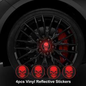 TEMU 4개/시트 호러 스컬 자동차 휠 허브 센터 반사 스티커 - 야간 운전 안전 경고 데칼, 방수 비닐 DIY 외부 장식 액세서리, 패션 자체 접착 선물용 (차량 및 SUV)
