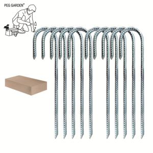 TEMU 10개 12인치 무거운 J-후크 정원 스태크, 방수 철 앵커 스피크, 울타리, 스포츠 넷팅, 캠핑, 트램폴린, 관개 파이프 및 야외 토지 사용 - 검정/은색, 야외 캠핑 액세서리 | 세련된 검정색 마감 | 내구성 있는 철 스태크