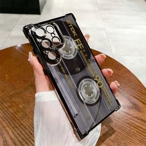TEMU 갤럭시 S25 S24 S23 S22 S21 FE 울트라 플러스 4G 5G와 호환되는 레트로 카세트 패턴 폰 케이스, 드롭 보호용 투명 소프트 백 커버