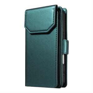 TEMU 그린 멀티카드 지갑 폰 케이스 - 독특한 디자인의 사이드 클라스프 접이식 스타일 럭셔리 다기능 모바일 쉘, 갤럭시 S25 엣지/S25 울트라/S25 플러스/S24 울트라/S24 플러스/S23/S22/S21/A56/A36/A06/A05S/A15/A25/노트 10/20 호환