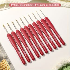 TEMU 10개 세트 고급 레이스 크로셰 훅, 0.6mm-2.75mm 빨간 손잡이 크로셰 바늘, 섬세한 작업 및 레이스 뜨개질을 위한 실 직조 공구, DIY 뜨개질 도구 키트