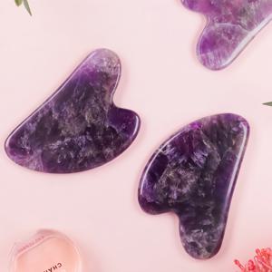 TEMU 1개 천연 자수정 구아샤 마사지 도구 - 재사용 가능한 수동 얼굴, 몸, 목 및 눈 이완기 | 여성용 저자극성 스톤 마사지기, 휴식과 웰빙을 위한 완벽한 선물|괄사마사지