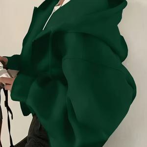 TEMU 그린 후드 숏 재킷 - 풀 지퍼 프론트, 스포티 겨울 코트, H-라인 실루엣 & 풀 길이 지퍼, 캐주얼 & 프로페셔널 웨어용 세탁 가능 아우터웨어 (그린, 가을/겨울)