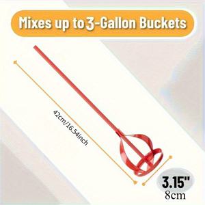 TEMU 1개 레드 메탈 페인트 믹서 드릴용, 페인트 키트, 페인트 스틱으로 페인트, 퍼티, 시멘트, 모르타르, 그라우트, 콘크리트 혼합, 전동 드릴 및 핸드 드릴 호환, 시멘트 믹서, 콘크리트 믹서, 육각 드릴 비트 페인트 스터 스틱, 드릴 믹서 액세서리